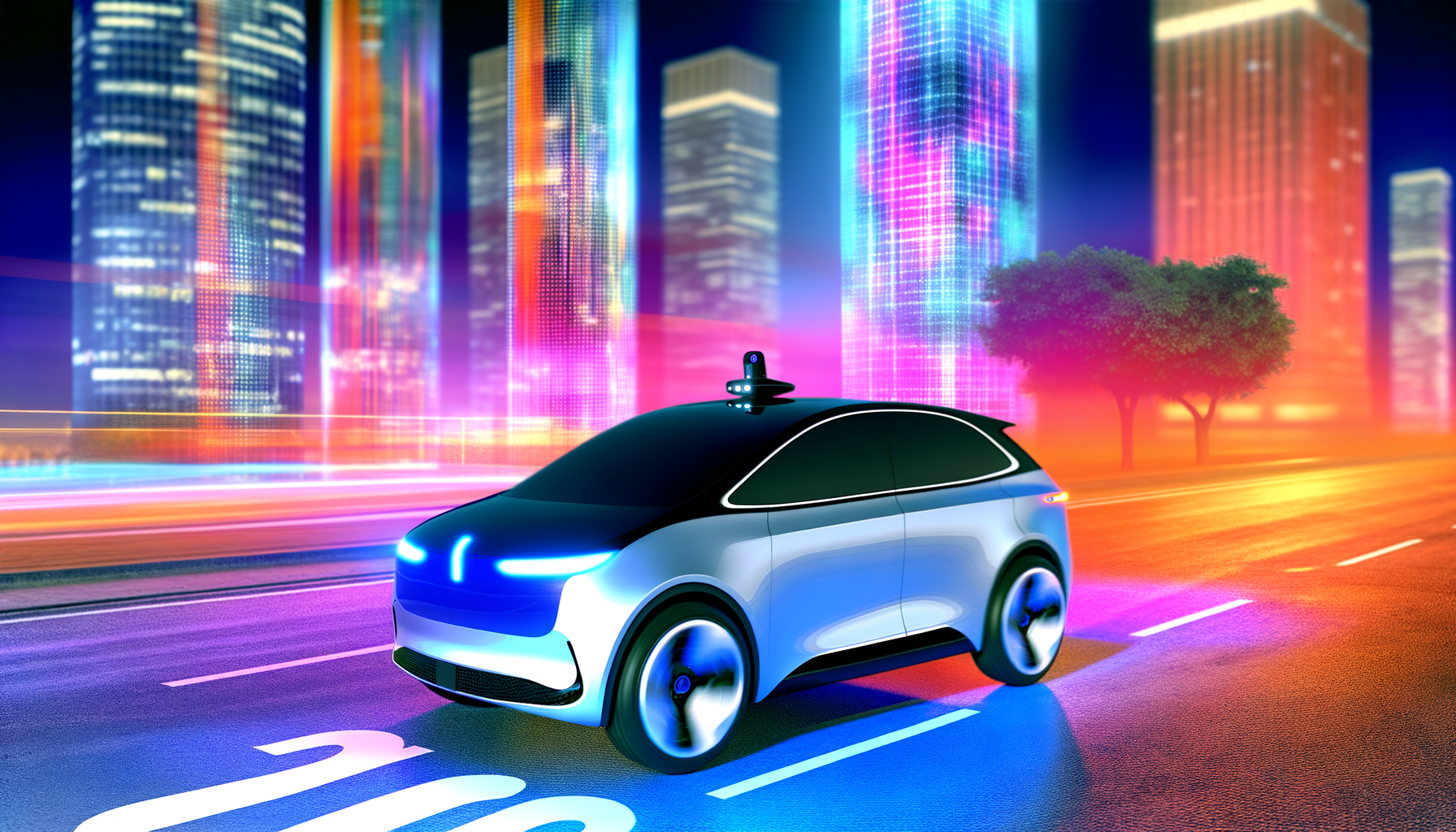 Автомобиль Volkswagen с ИИ для автономного вождения на дороге.