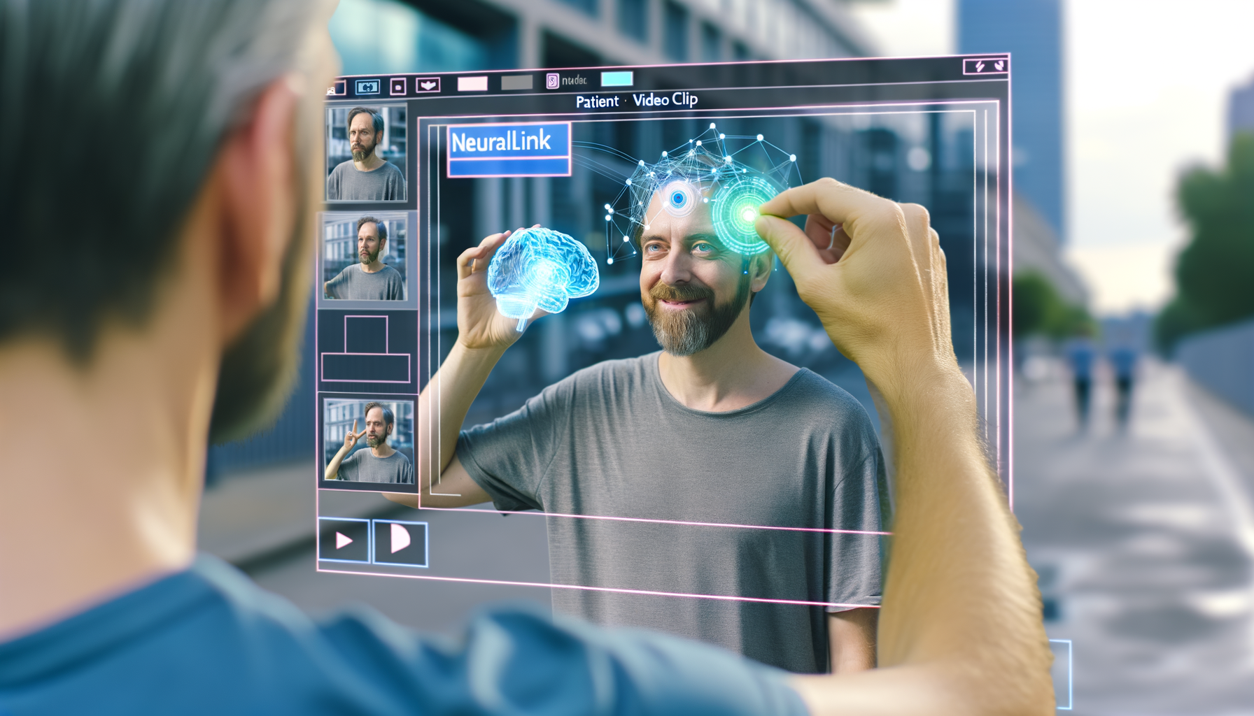 Человек с нейронным чипом Neuralink, создающий видео о своих чувствах.