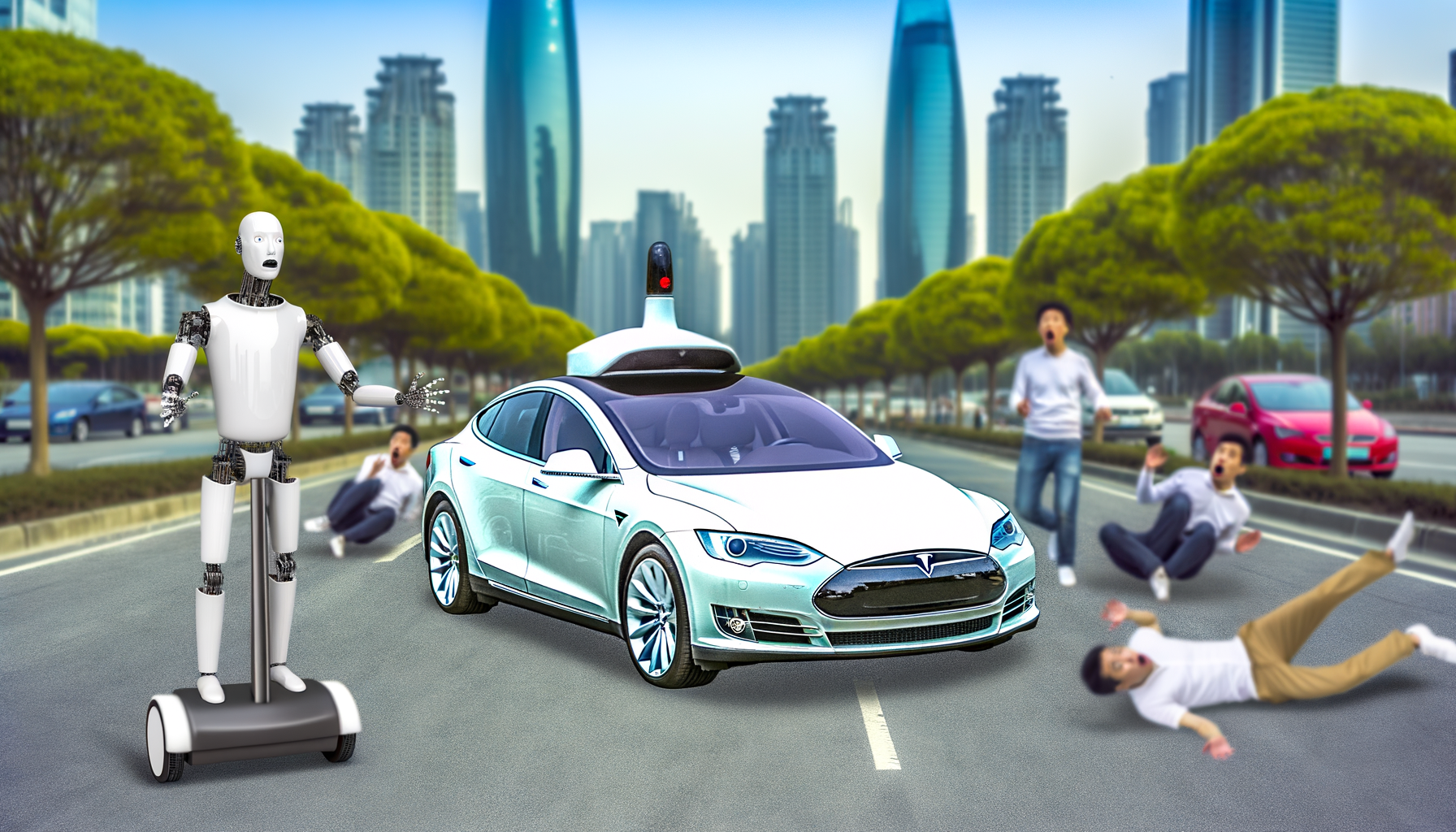Роботакси Tesla на дороге с непредсказуемым поведением.